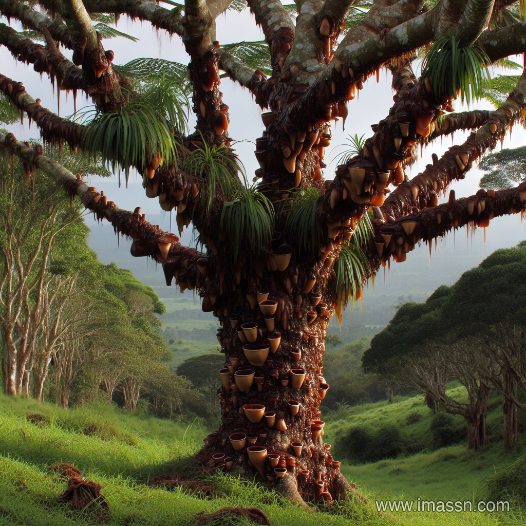 Illustration : arbre produisant une sorte de gomme
